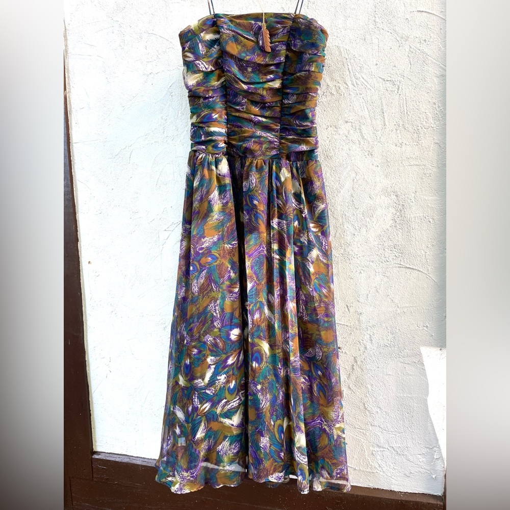 Vintage 80’s Peacock Feathers Party Dress / 80’s … - image 7